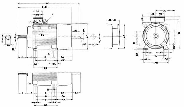 Габаритные и присоединительные размеры 1LG4 (лапы. 180M-315L)