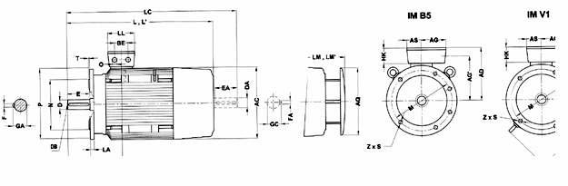 Габаритные и присоединительные размеры 1LG4 (фланец. 180M-315L)